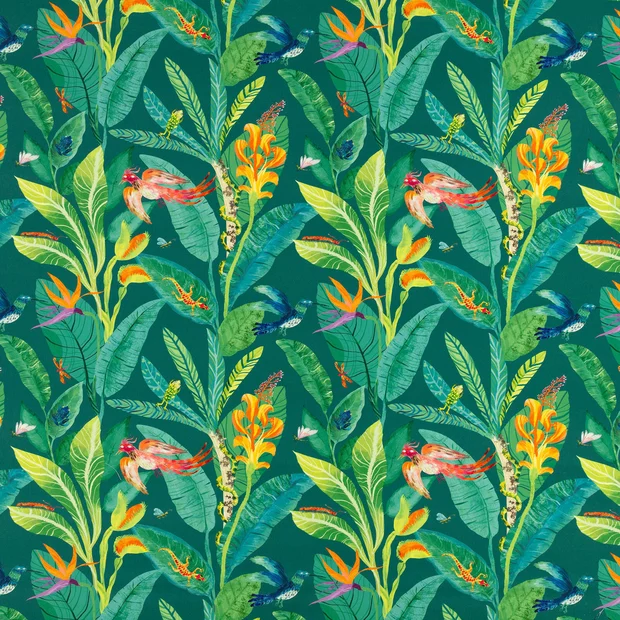 Photo of the fabric Jungle Boogie V3598 01 swatch by Villa Nova. Use for Curtains. Style of Animals And Birds, Print
