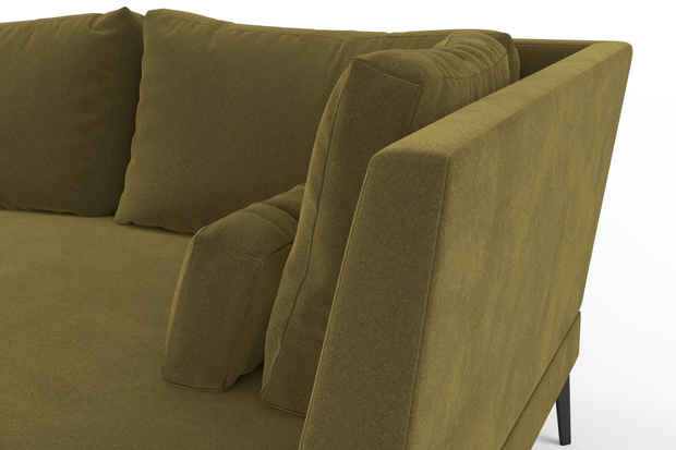 Photo of the fabric Alpaca Velvet Olive swatch by Mokum. Use for Upholstery, Accessory. Style of Plain, Velvet