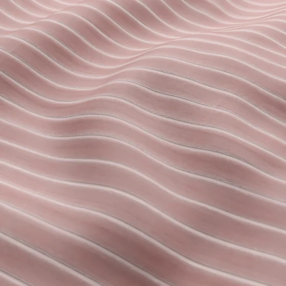 Photo of the fabric Cordial Petal swatch by Zepel FibreGuard. Use for Curtains, Upholstery, Accessory, Top of Bed. Style of Stripe, Velvet