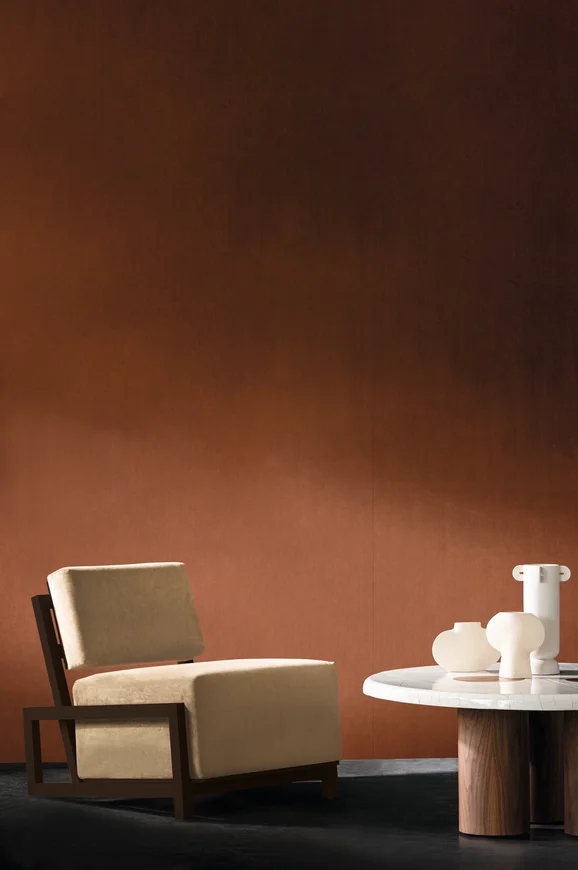 Photo of the fabric Hestia Wp 7105 1216 in situ by Casamance. Use for Wall Covering. Style of Plain, Velvet