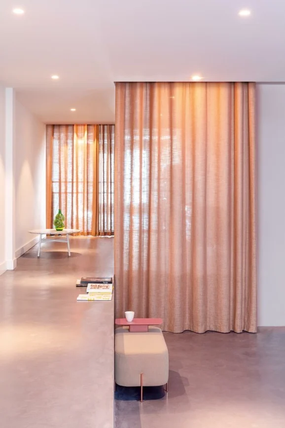 Photo of the fabric Motion Ocean in situ by Mokum. Use for Curtains. Style of Plain, Texture