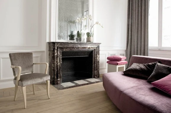Photo of the fabric Stamina Plaza in situ by Zepel. Use for Curtains, Upholstery, Accessory, Top of Bed. Style of Plain, Velvet