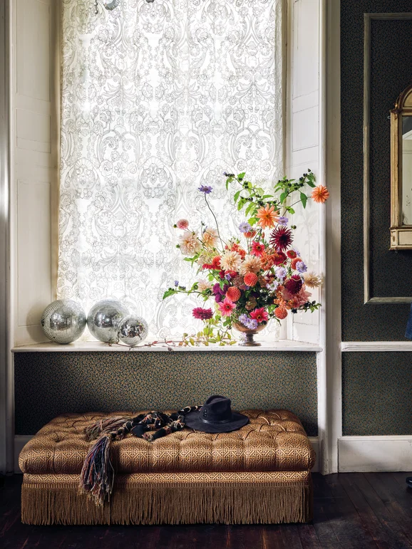 Photo of the fabric Gracie 8015 01 in situ by Romo. Use for Sheer Curtains. Style of Floral And Botannical, Sheer