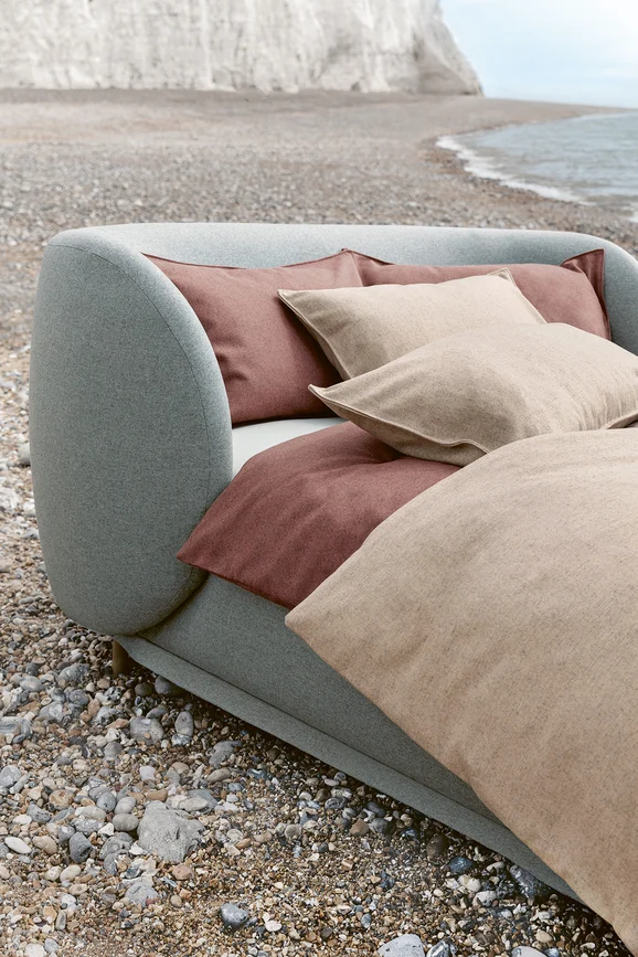Photo of the fabric Leaf II FR K5125 29 in situ by Kirkby Design. Use for Curtains, Upholstery, Accessory, Top of Bed. Style of Plain, Texture