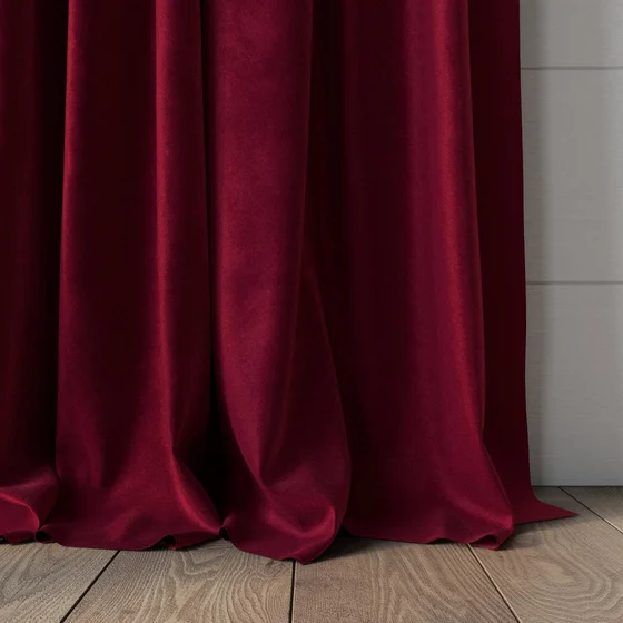 Photo of the fabric Velvelux Bordeaux swatch by Mokum FibreGuard. Use for Curtains, Upholstery, Accessory, Top of Bed. Style of Plain, Velvet