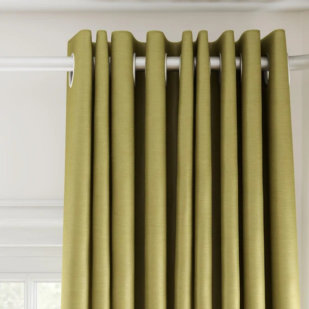 Photo of the fabric Silk Road Golden Olive swatch by James Dunlop Essentials. Use for Curtains, Accessory. Style of Plain, Texture