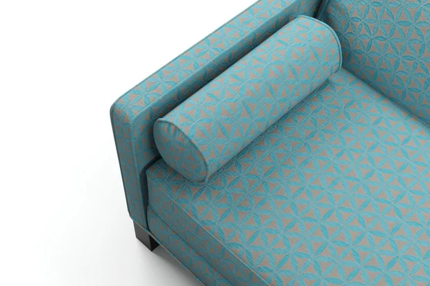 Photo of the fabric Tapa Aqua swatch by James Dunlop. Use for Upholstery, Accessory. Style of Geometric