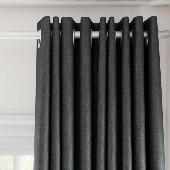 Photo of the fabric Matrix FR Gunmetal swatch by James Dunlop Essentials. Use for Curtains. Style of Dim Out, Plain