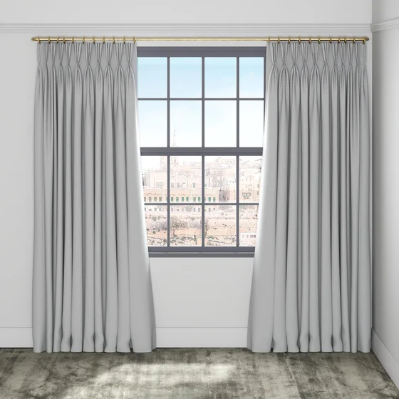 Photo of the fabric Quantum FR Dove swatch by Linings. Use for Curtains. Style of Dim Out
