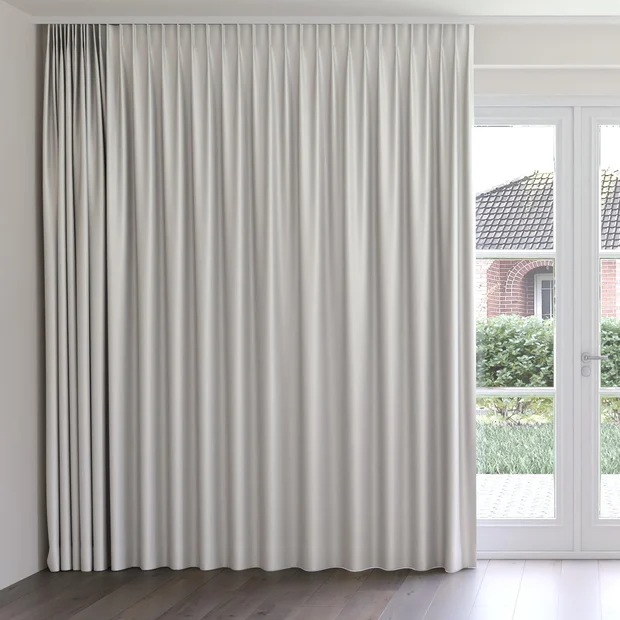 Photo of the fabric Stallion 2 Blackout Moonstone swatch by James Dunlop Essentials. Use for Curtains. Style of Plain, Texture