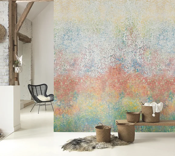 Photo of the fabric Watercolor Panel 8487 8487 82 19 in situ by Casadeco. Use for Wall Covering, Wall Panel/Mural