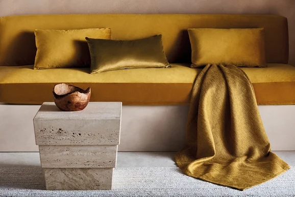 Photo of the fabric Jamawar Z630 09 in situ by Zinc. Use for Curtains. Style of Plain