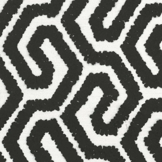 Photo of the fabric Comdeca Liquorice swatch by Zepel. Use for Curtains, Upholstery, Accessory. Style of Embroidery, Geometric