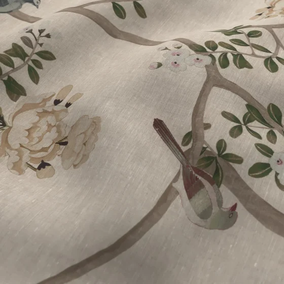 Photo of the fabric Sakura Parchment swatch by James Dunlop. Use for Curtains, Accessory. Style of Floral And Botannical