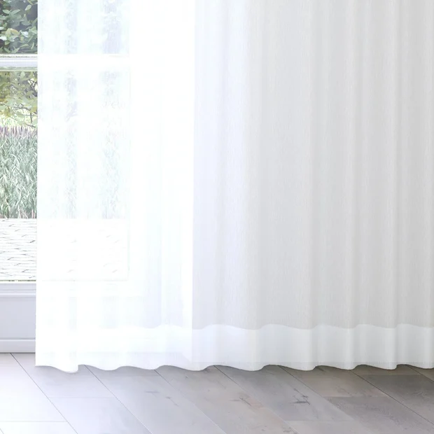 Photo of the fabric Malaga Reflect swatch by James Dunlop Essentials. Use for Sheer Curtains. Style of Plain, Sheer