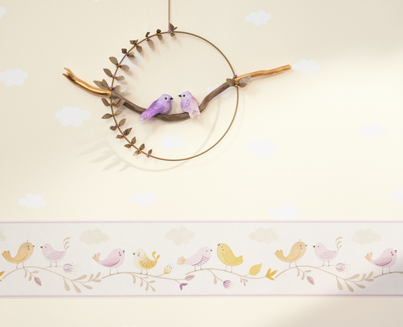 Photo of the fabric Rose Borders 8559 8559 62 99 in situ by Casadeco. Use for Wall Covering. Style of Childrens