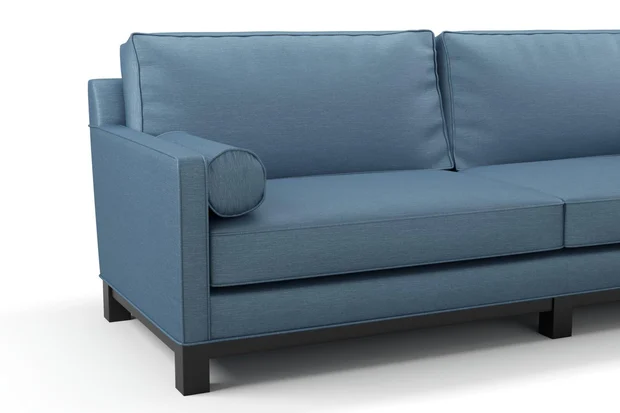 Photo of the fabric Provence Denim swatch by James Dunlop Essentials. Use for Curtains, Upholstery, Accessory, Top of Bed. Style of Plain, Texture