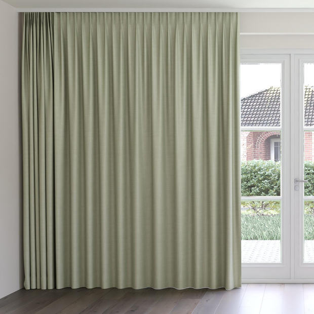 Photo of the fabric Keystone Sage swatch by James Dunlop FibreGuard. Use for Curtains, Upholstery, Accessory, Top of Bed. Style of Plain, Texture