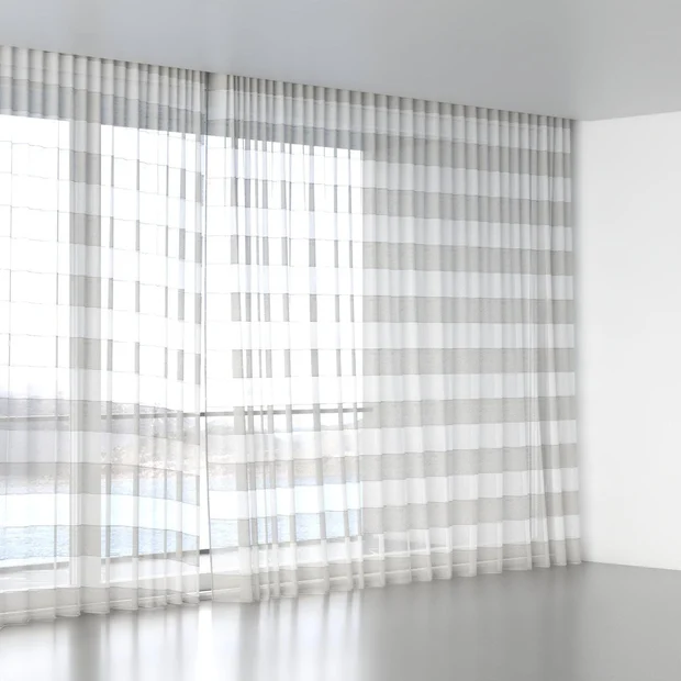 Photo of the fabric Long Beach Oyster swatch by James Dunlop. Use for Sheer Curtains. Style of Sheer, Stripe