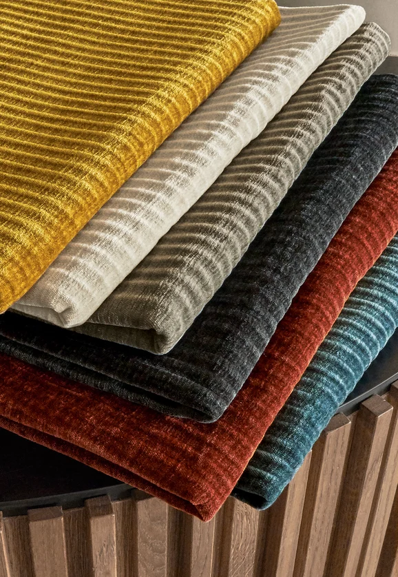 Photo of the fabric Opulence 5025 0244 in situ by Casamance. Use for Upholstery, Accessory. Style of Stripe, Velvet