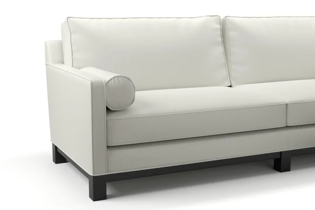 Photo of the fabric Sit Out Greige swatch by James Dunlop FibreGuard. Use for Upholstery, Accessory. Style of Plain, Taffeta