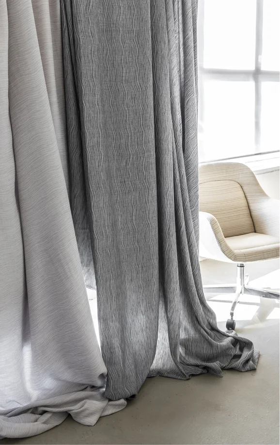 Photo of the fabric Hanover Sky in situ by James Dunlop. Use for Sheer Curtains. Style of Abstract, Sheer