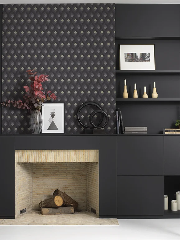 Photo of the fabric Hexacube Wallpaper 8205 8205 01 02 in situ by Casadeco. Use for Wall Covering. Style of Geometric