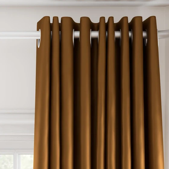 Photo of the fabric Sleek Cinnamon swatch by James Dunlop. Use for Curtains, Accessory, Top of Bed. Style of Plain, Taffeta