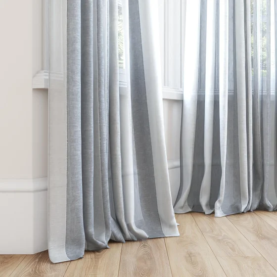 Photo of the fabric Kyoto Stripe Chambray swatch by James Dunlop. Use for Curtains. Style of Stripe, Texture