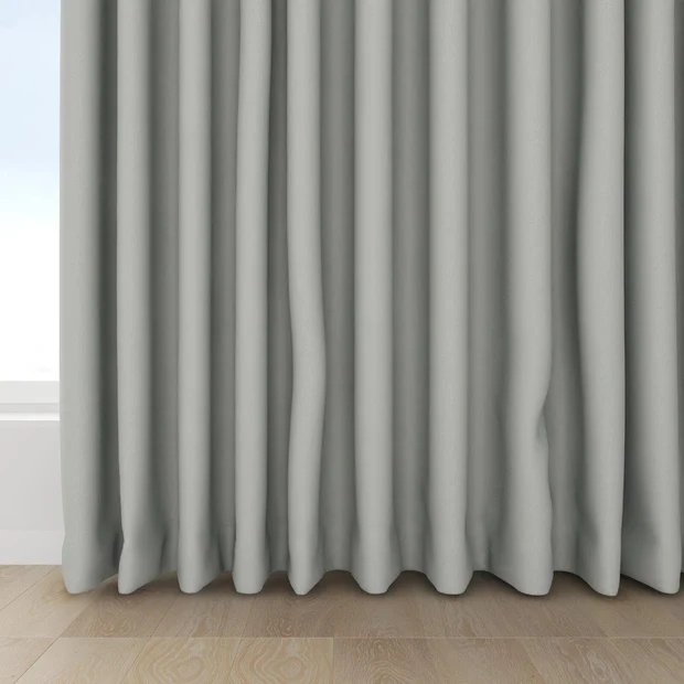 Photo of the fabric Infinite Silver swatch by Mokum. Use for Curtains, Upholstery, Accessory, Top of Bed. Style of Plain, Texture