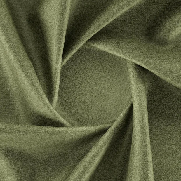 Photo of the fabric Platina Avocado swatch by Zepel. Use for Curtains, Upholstery, Accessory, Top of Bed. Style of Plain, Velvet