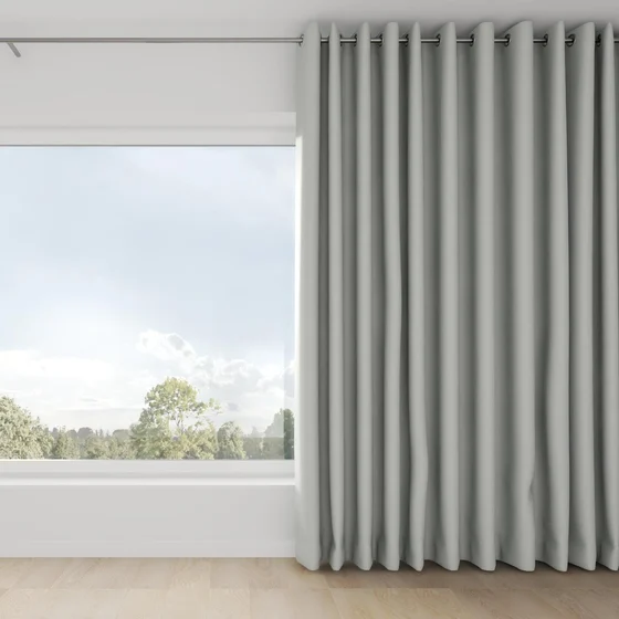 Photo of the fabric Infinite Silver swatch by Mokum. Use for Curtains, Upholstery, Accessory, Top of Bed. Style of Plain, Texture