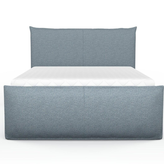 Photo of the fabric Grain Denim swatch by Mokum. Use for Upholstery, Accessory, Top of Bed. Style of Plain, Texture