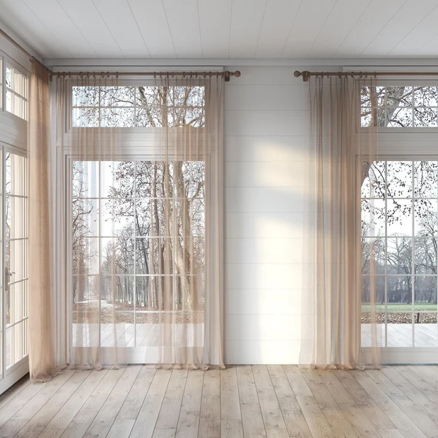 Photo of the fabric Makai (JDG) Copper swatch by Mokum. Use for Sheer Curtains. Style of Plain, Sheer
