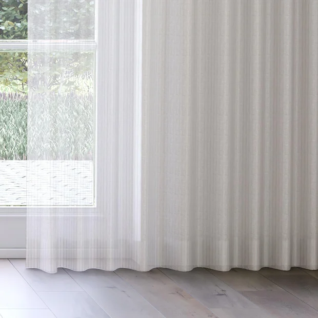Photo of the fabric Nikau Stone swatch by James Dunlop. Use for Sheer Curtains. Style of Sheer, Stripe