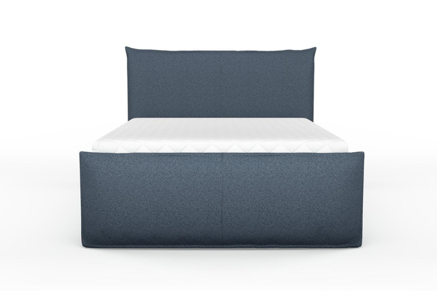 Photo of the fabric Grain Navy swatch by Mokum. Use for Upholstery, Accessory, Top of Bed. Style of Plain, Texture