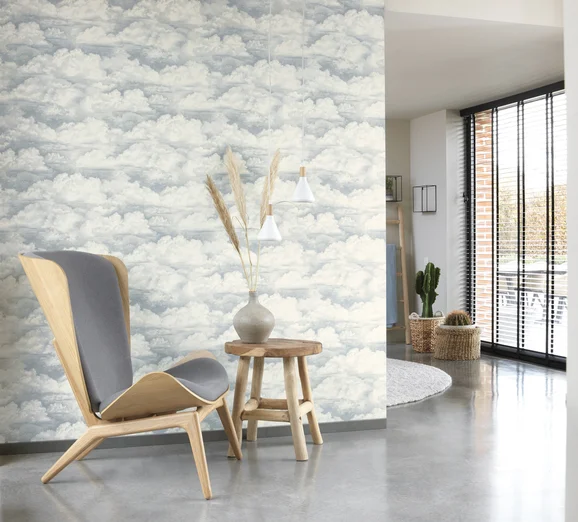 Photo of the fabric Nuage Wallpaper 8530 8530 92 02 in situ by Casadeco. Use for Wall Covering