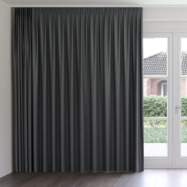 Photo of the fabric Matrix FR Gunmetal swatch by James Dunlop Essentials. Use for Curtains. Style of Dim Out, Plain