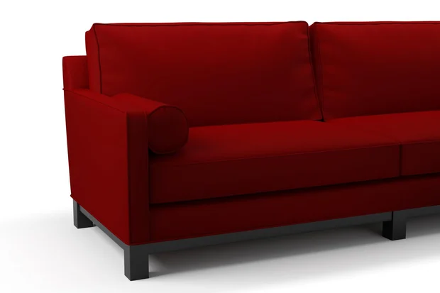 Photo of the fabric Vela Ruby swatch by James Dunlop FibreGuard. Use for Curtains, Upholstery, Accessory, Top of Bed. Style of Plain, Velvet