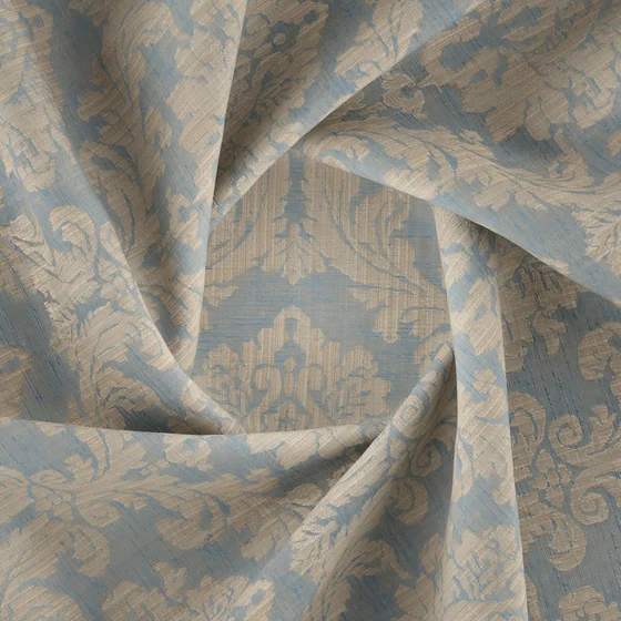 Photo of the fabric Damian Sky swatch by Zepel. Use for Curtains, Accessory, Top of Bed. Style of Jacquard, Traditional