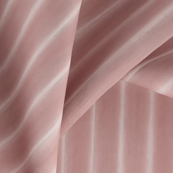 Photo of the fabric Cordial Petal swatch by Zepel FibreGuard. Use for Curtains, Upholstery, Accessory, Top of Bed. Style of Stripe, Velvet
