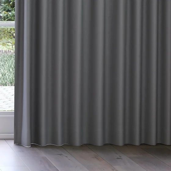 Photo of the fabric Quantum FR Gunmetal swatch by Linings. Use for Curtains. Style of Dim Out