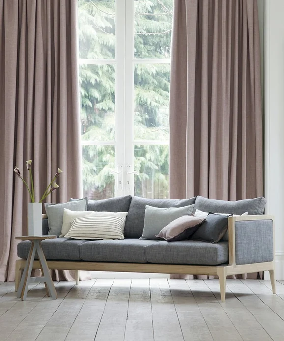 Photo of the fabric Malmo 2054- Ex Malmo Soft 81 in situ by Villa Nova. Use for Curtains, Upholstery, Accessory, Top of Bed. Style of Plain