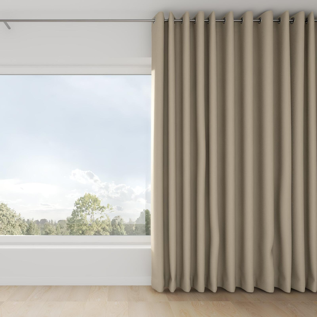 Photo of the fabric Satori Stonewash Jute swatch by Mokum. Use for Curtains, Upholstery Light Duty, Accessory, Top of Bed. Style of Plain, Texture