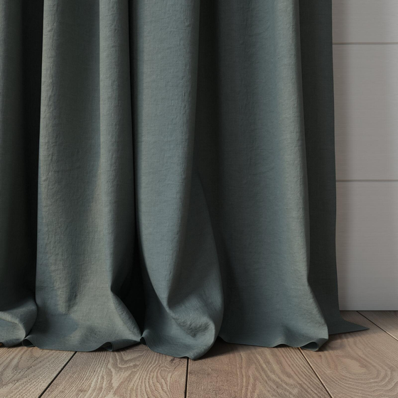 Photo of the fabric Satori Stonewash Teal swatch by Mokum. Use for Curtains, Upholstery Light Duty, Accessory, Top of Bed. Style of Plain, Texture