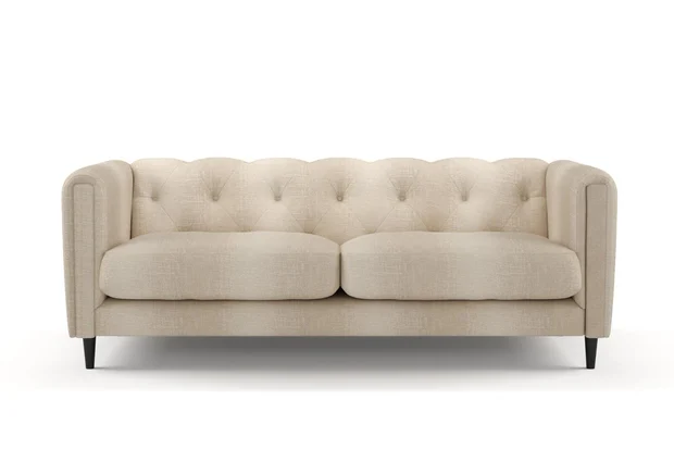 Photo of the fabric Maxime Sand swatch by James Dunlop. Use for Upholstery, Accessory. Style of Stripe, Texture