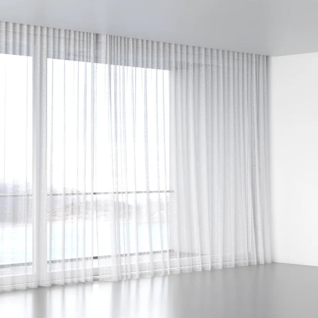 Photo of the fabric Scandinese Whitewash swatch by James Dunlop. Use for Sheer Curtains. Style of Plain, Sheer
