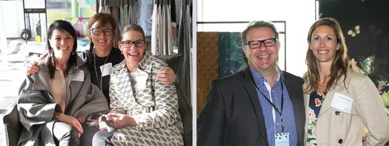 Left: Sue Campbell (Sue Campbell Interior Design) with Chrissie O'Donnell and Angela Cameron (O'Donnell &amp; Cameron Design).Right: Andrew and Andrea Hopping (Montreux Furniture).