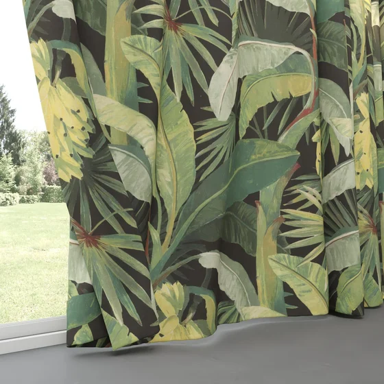 Photo of the fabric La Palma Midnight swatch by Catherine Martin by Mokum. Use for Curtains, Accessory. Style of Floral And Botannical, Print