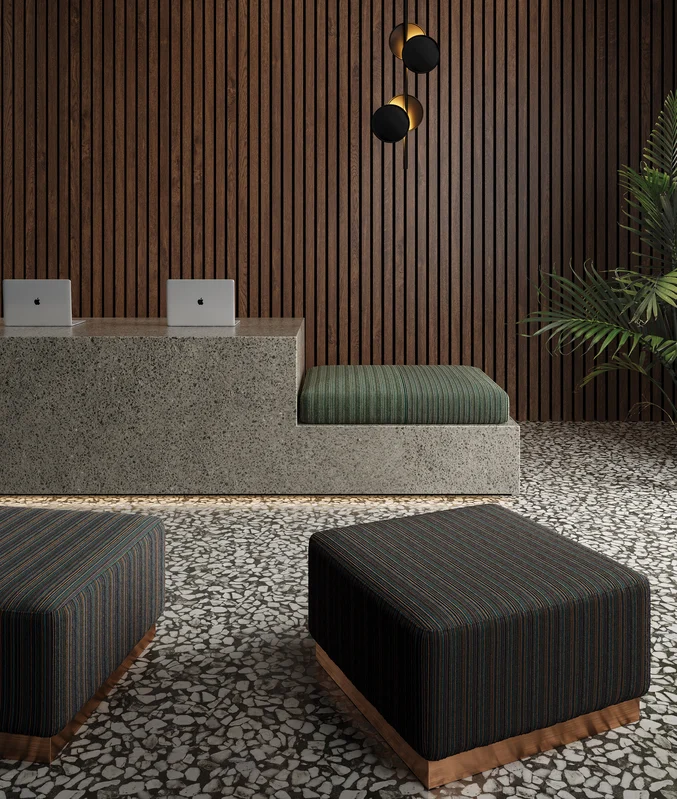 Bingo upholstered on chairs, couch & ottomans 
